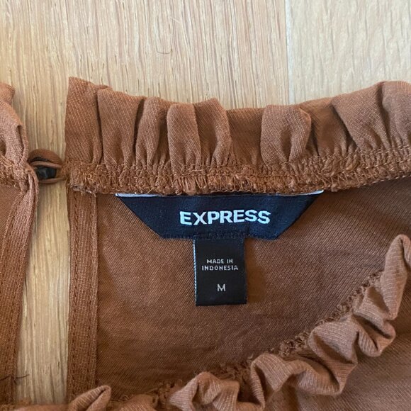 Express Brown Shirt w Detailing Throughout Size Medium - Picture 10 of 13